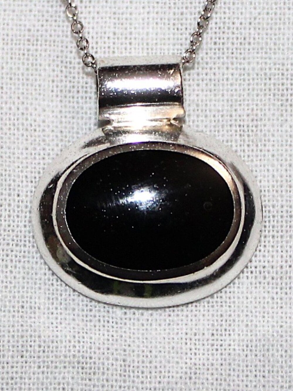 Sterling Silver Casual Modern Faux Onyx Necklace